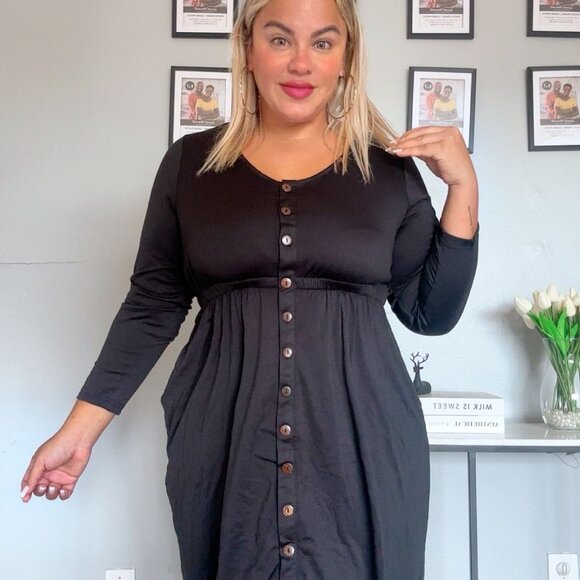 Dress Button Down Long Sleeve Crew Neck In Black Plus Size XL NEW 2026 - Picture 6 of 13